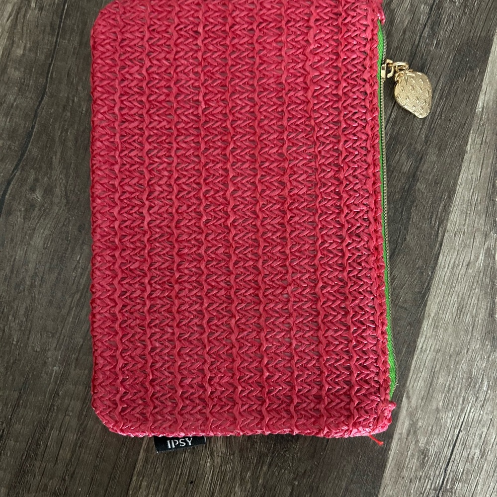 Ipsy Red Textured Pouch with Gold Accent